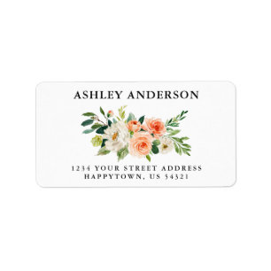 Watercolor Coral Floral and Greenery Address Label