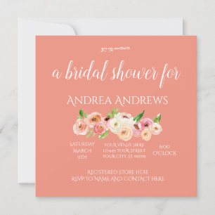Watercolor Coral Floral Bridal Shower Invitation