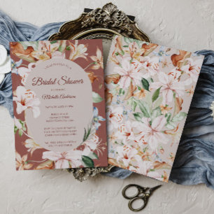 Watercolor Coral Floral Bridal Shower Invitation