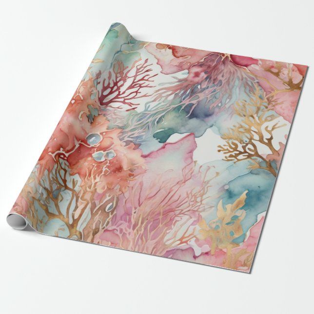 Watercolor Coral luxurious Wrapping Paper (Unrolled)
