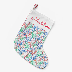 Watercolor Coral Pattern Add Your Name Small Christmas Stocking