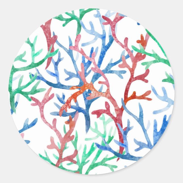 Watercolor Coral Pattern Classic Round Sticker (Front)