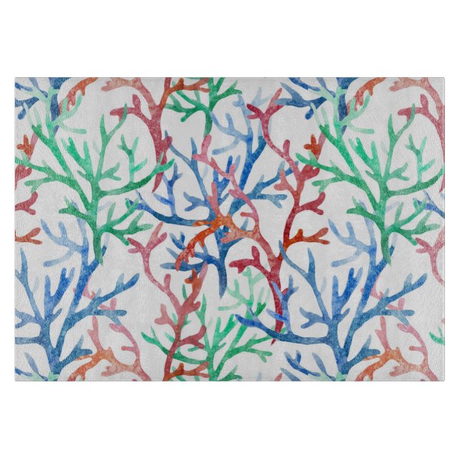 Watercolor Coral Pattern Cutting Board (Front)