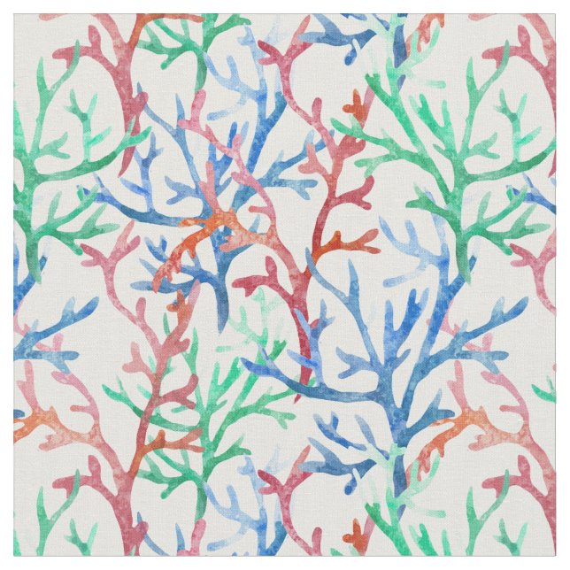 Watercolor Coral Pattern Fabric (Close Up)