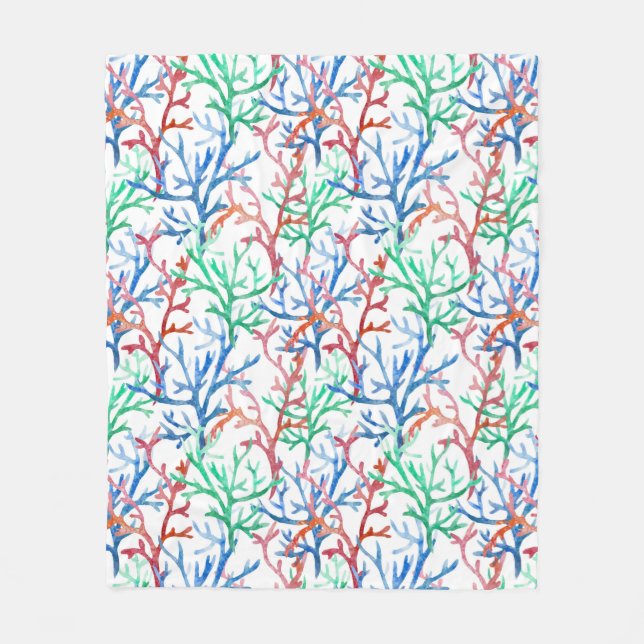 Watercolor Coral Pattern Fleece Blanket (Front)