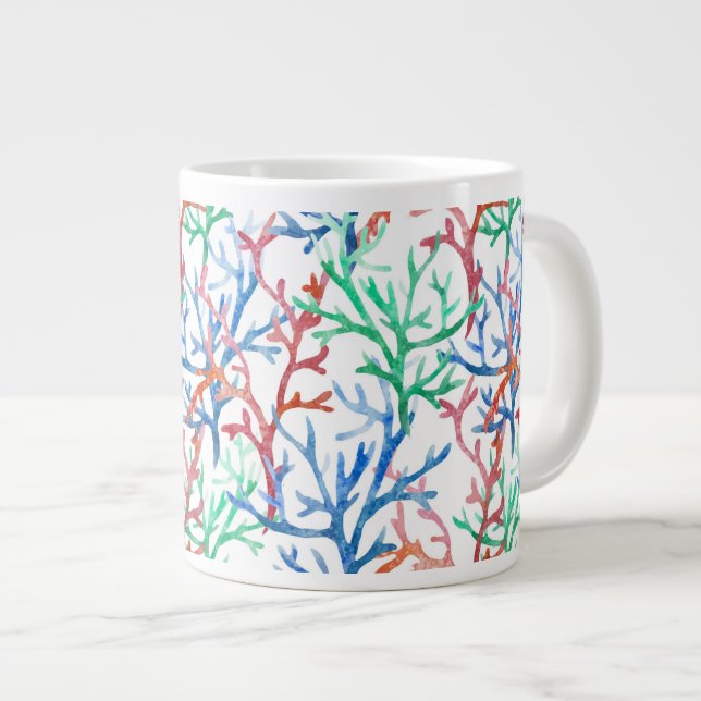 Watercolor Coral Pattern Large Coffee Mug (Front Right)