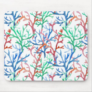 Watercolor Coral Pattern Mouse Mat