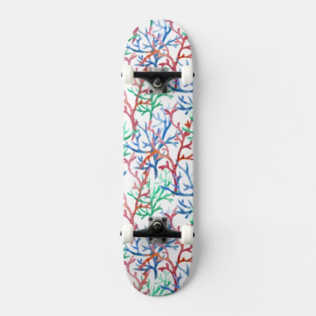Watercolor Coral Pattern Skateboard (Front)