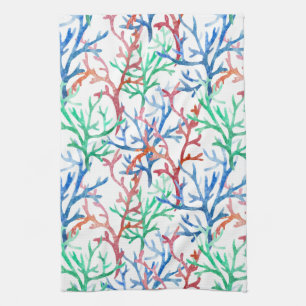Watercolor Coral Pattern Tea Towel