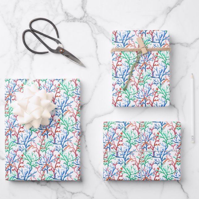 Watercolor Coral Pattern Wrapping Paper Sheet (Front)
