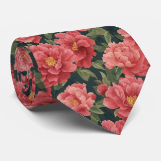 Watercolor Coral Peony Floral Pattern Tie
