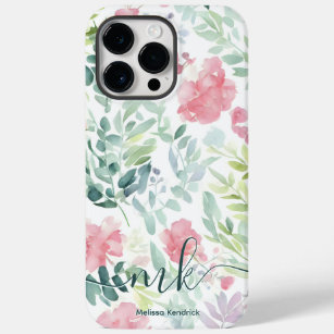 Watercolor Coral Pink Abstract Flowers Monogram Case-Mate iPhone 14 Pro Max Case