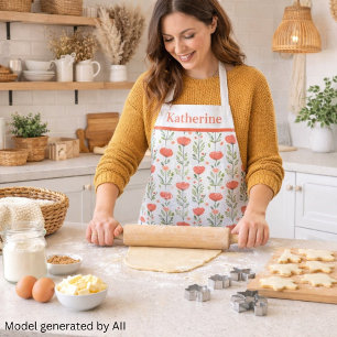 Watercolor Coral Pink Poppy Floral Apron
