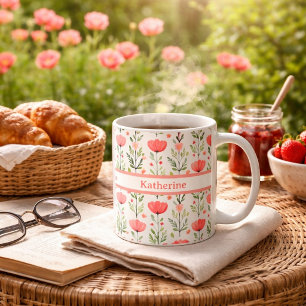 Watercolor Coral Pink Poppy Floral Coffee Mug