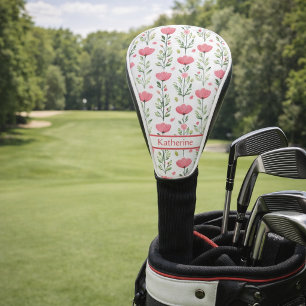 Watercolor Coral Pink Poppy Floral Golf Head Cover