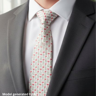 Watercolor Coral Pink Poppy Floral  Tie