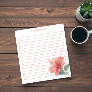 Watercolor Coral Red Hibiscus To Do List Tropical  Notepad