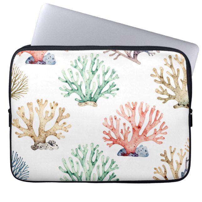 Watercolor Coral Reef Pattern Laptop Sleeve (Front)