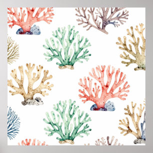 Watercolor Coral Reef Pattern Poster