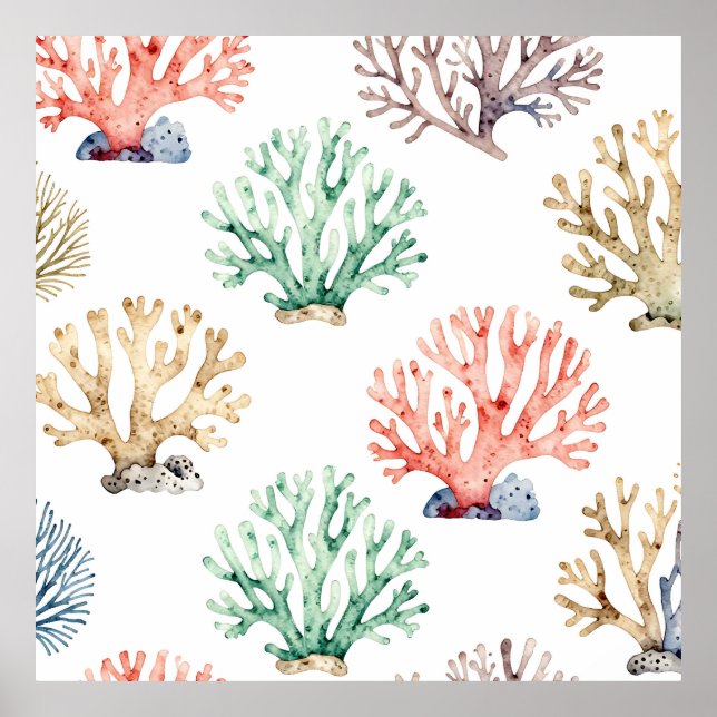 Watercolor Coral Reef Pattern Poster (Front)