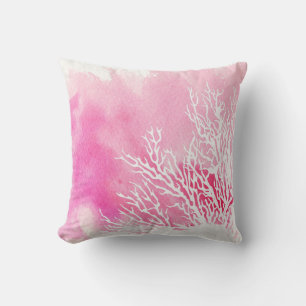 Watercolor coral reef pink modern beach summer cushion