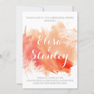 Watercolor coral reef wedding rehearsal dinner invitation