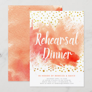 Watercolor, coral reef wedding rehearsal dinner invitation