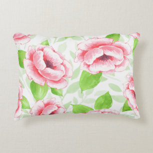 Watercolor Coral Rose - Romantic Floral Decorative Cushion