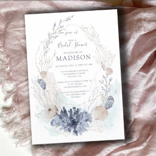 Watercolor Coral Seashell Seaside Bridal Shower Invitation