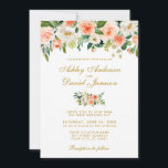 Watercolor Coral White Floral Gold Wedding Invitation<br><div class="desc">Elegant Watercolor Coral and White Floral Gold Wedding Invitation Card</div>