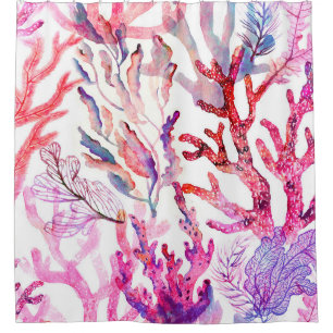 Watercolor corals. Seamless pattern with the under Shower Curtain
