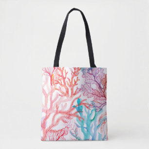 Watercolor corals. Seamless pattern with the under Tote Bag