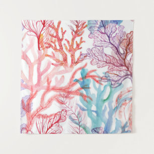 Watercolor corals: underwater world pattern. tapestry