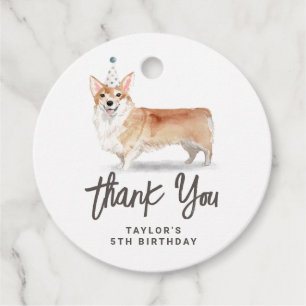 Watercolor Corgi Dog Birthday Thank You Favour Tags