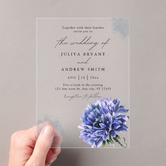 Watercolor cornflower wedding  acrylic invitations (Insitu (Handheld))