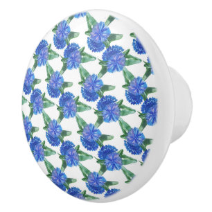 watercolor cornflowers ceramic knob