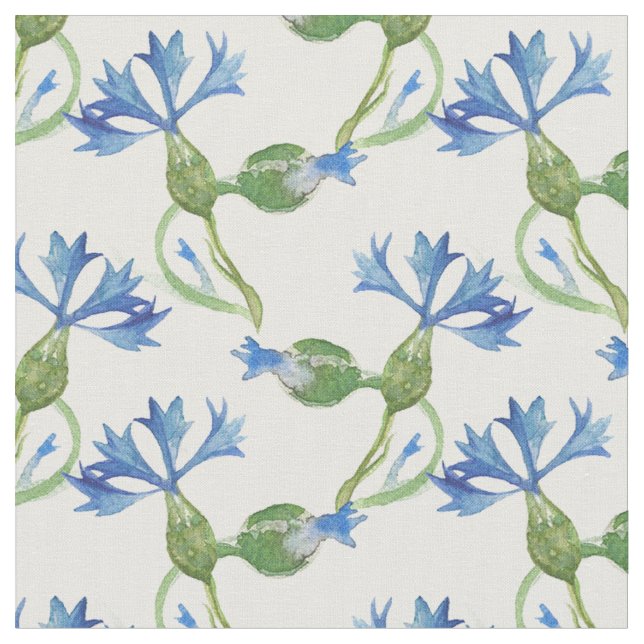 watercolor cornflowers fabric (Close Up)