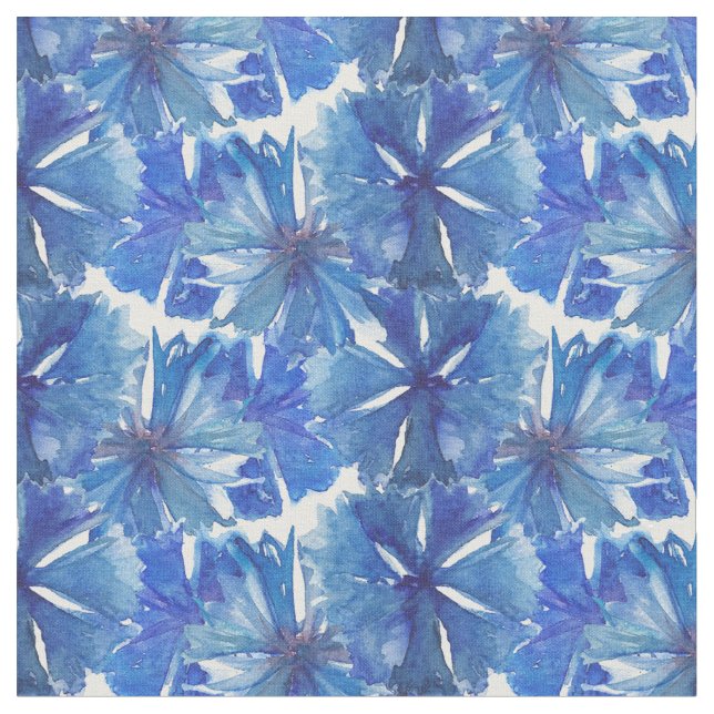 watercolor cornflowers glade fabric (Close Up)
