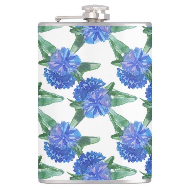 watercolor cornflowers hip flask (Front)