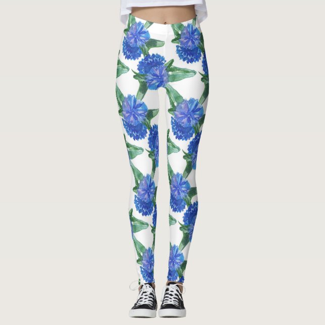 watercolor cornflowers leggings (Front)