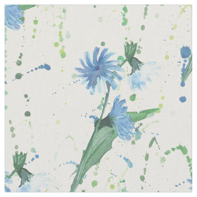 watercolor cornflowers Splashes Fabric (Close Up)