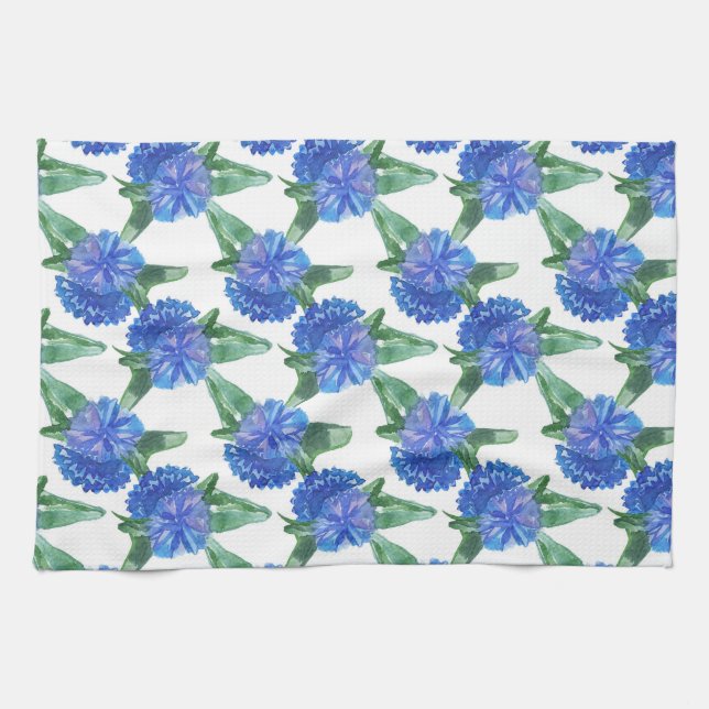 watercolor cornflowers tea towel (Horizontal)