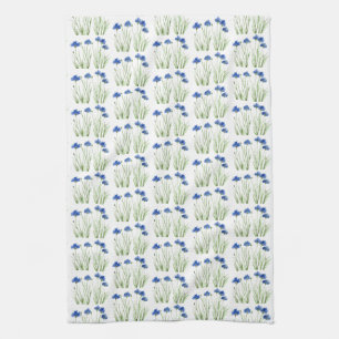 Watercolor Cornflowers Wildflowers Blue Floral Tea Towel