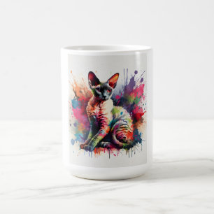 Watercolor Cornish Rex Cat Colourful Portrait Coffee Mug