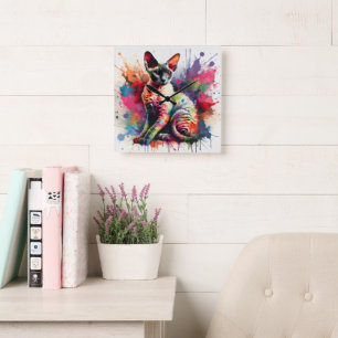 Watercolor Cornish Rex Cat Colourful Portrait Square Wall Clock