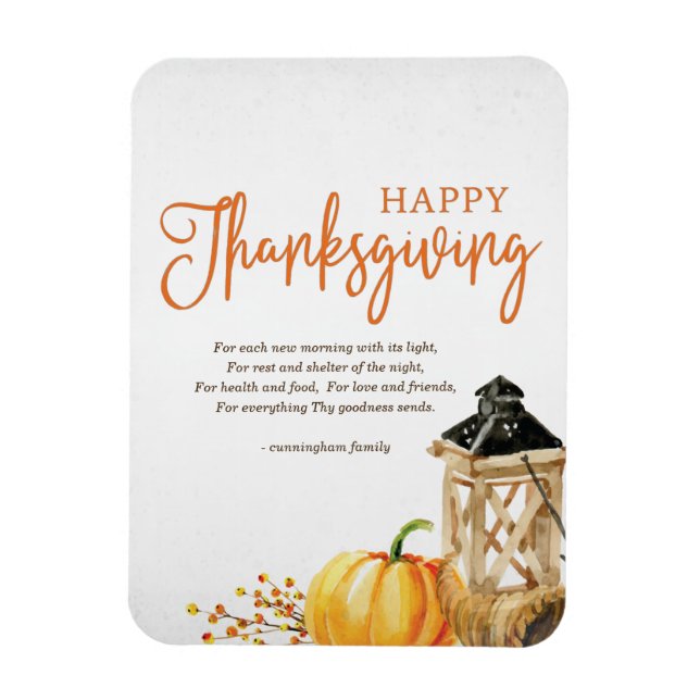 Watercolor Cornucopia Pumpkin Thanksgiving Poem Magnet (Vertical)