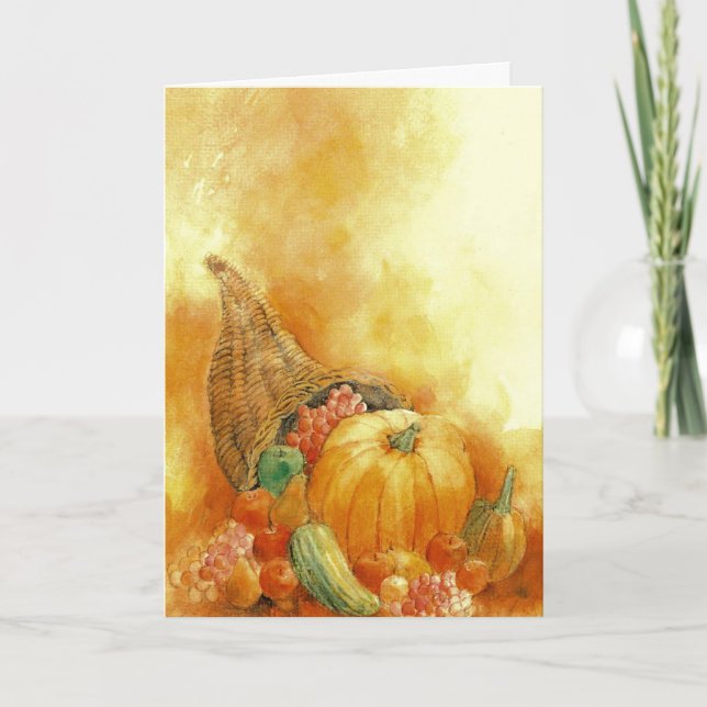 Watercolor cornucopia Thanksgiving custom card (Front)
