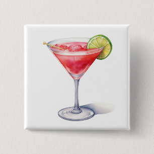 Watercolor Cosmopolitan Cocktail Drink 15 Cm Square Badge