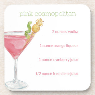 Watercolor Cosmopolitan Cocktail Recipe Coaster