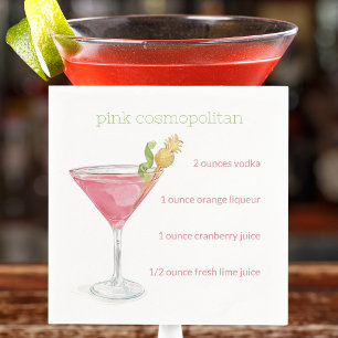 Watercolor Cosmopolitan Cocktail Recipe / Elegant  Napkin